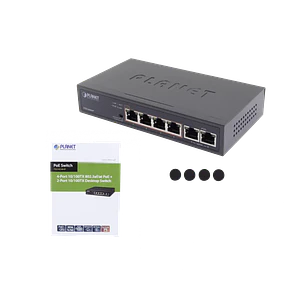 PLANET 6-100(4-PoE+af/at) Extend-250mt 60W-tot Switch no-Admin no-Rack