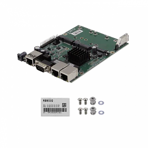 RouterBoard MikroTik RBM33G - x3 Puertos Ethernet, x2 miniPCIe, CPU Dual-Core 880MHz, 256MB RAM