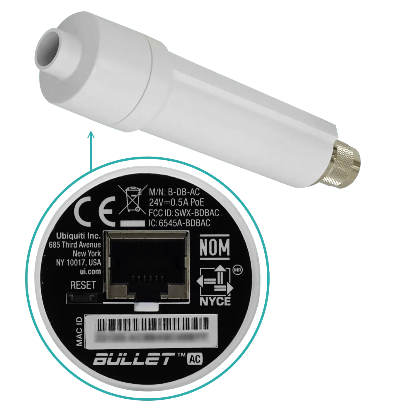 Punto de Acceso Exterior Dual-Band 2.4/5GHz, 22dBm, PoE Ubiquiti Bullet AC 1