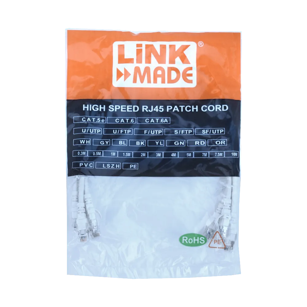 Pack x4 Cable Patch LINKMADE Cat6a U/FTP 0.5mt Blanco LSZH Inyectado Multifilar 1