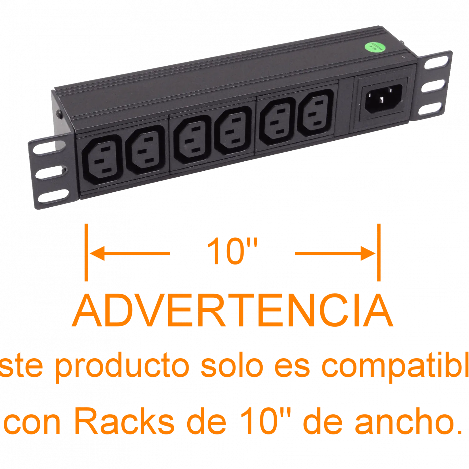 PDU 10A con 6 Enchufes Hembra C13, 1 Enchufe Macho C14, Rack 10