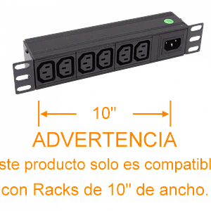 PDU 10A con 6 Enchufes Hembra C13, 1 Enchufe Macho C14, Rack 10