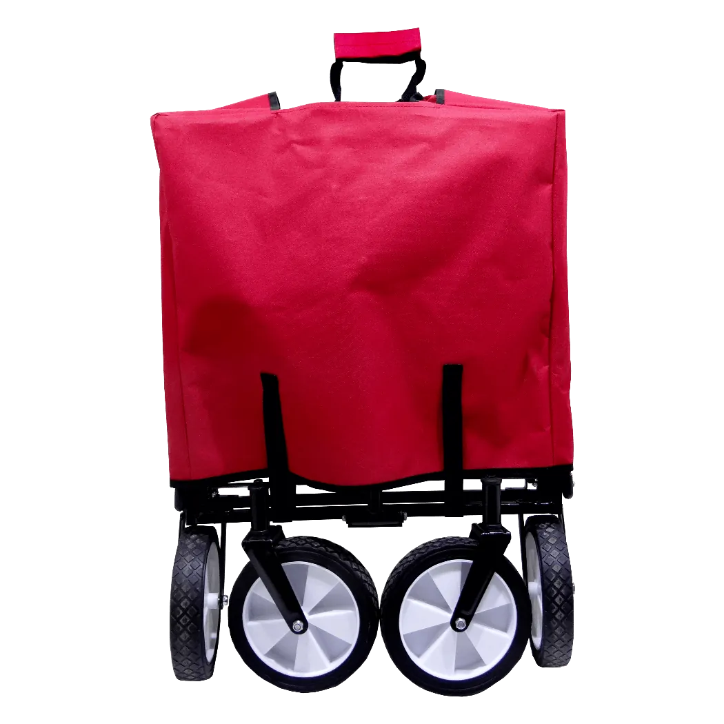 Carro Arrastre Manual Metal Tela-Rojo Plegable 4-Ruedas 70kg 1