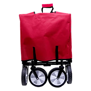 Carro Arrastre Manual Metal Tela-Rojo Plegable 4-Ruedas 70kg