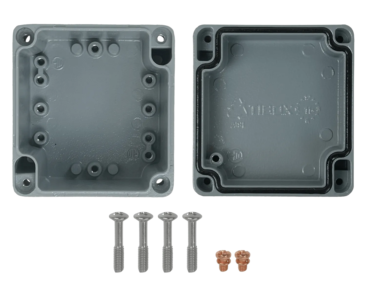 Caja 80x75x59mm IP66 Aluminio Grueso 4-Tornillos 2-Aletas 1