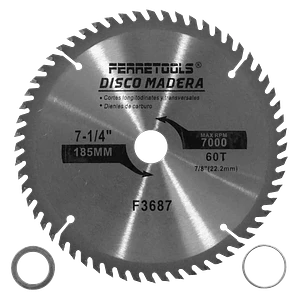 Disco Corte Sierra Madera Carburo F3687 185mm 60T 22,2mm 7000rpm 