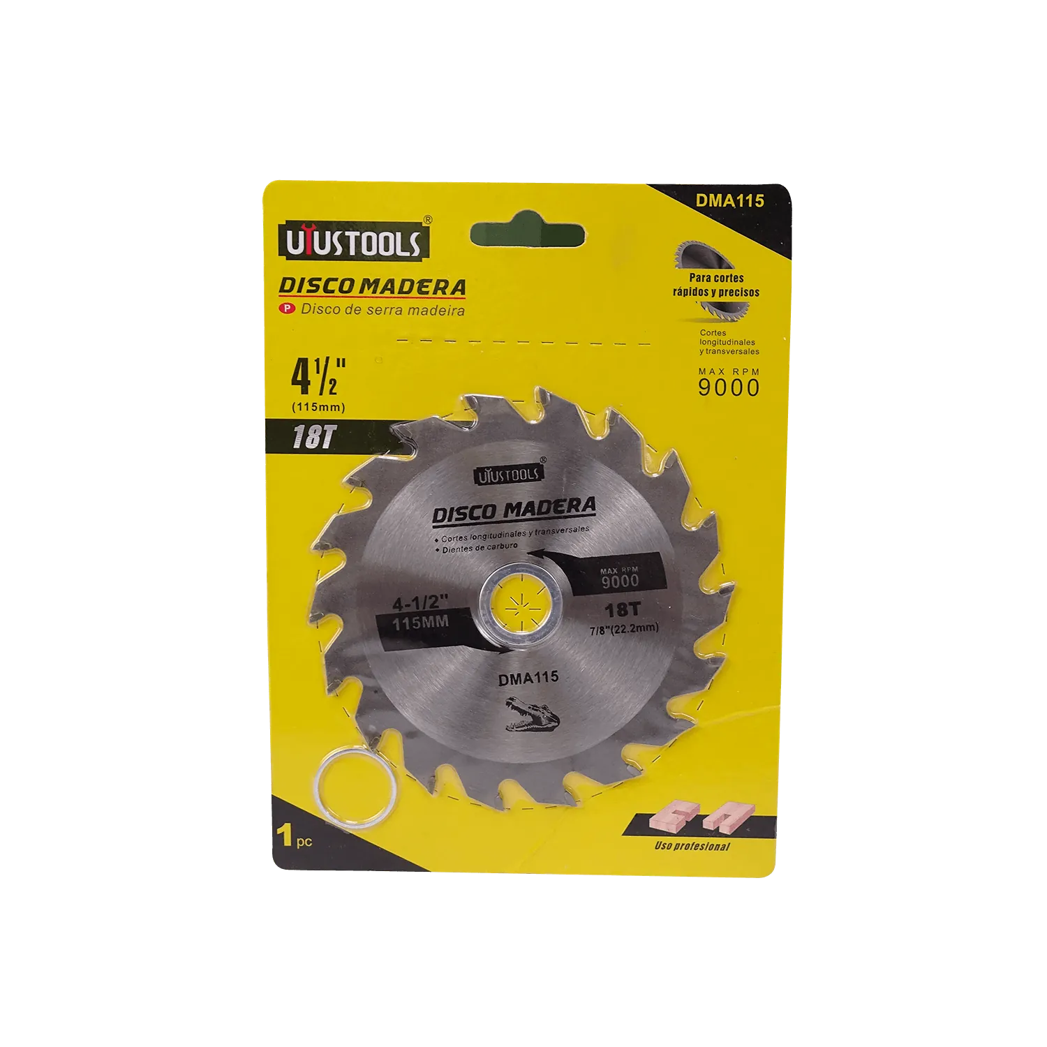 Disco de Corte UYUSTOOLS para Sierra de Madera, 115mm, 18T, 22.2mm, Carburo DMA115 1
