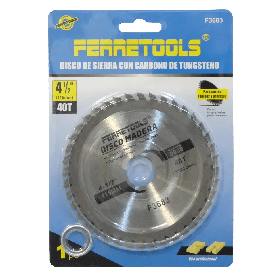 Disco de Sierra para Madera, 115mm, 40T, 22.2mm, 9000RPM, Carburo F3683 1