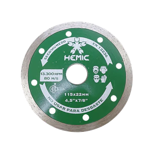 HEMIC 115mm Liso 22mm Disco Corte Diamantado Continuo DDU115H 8801115