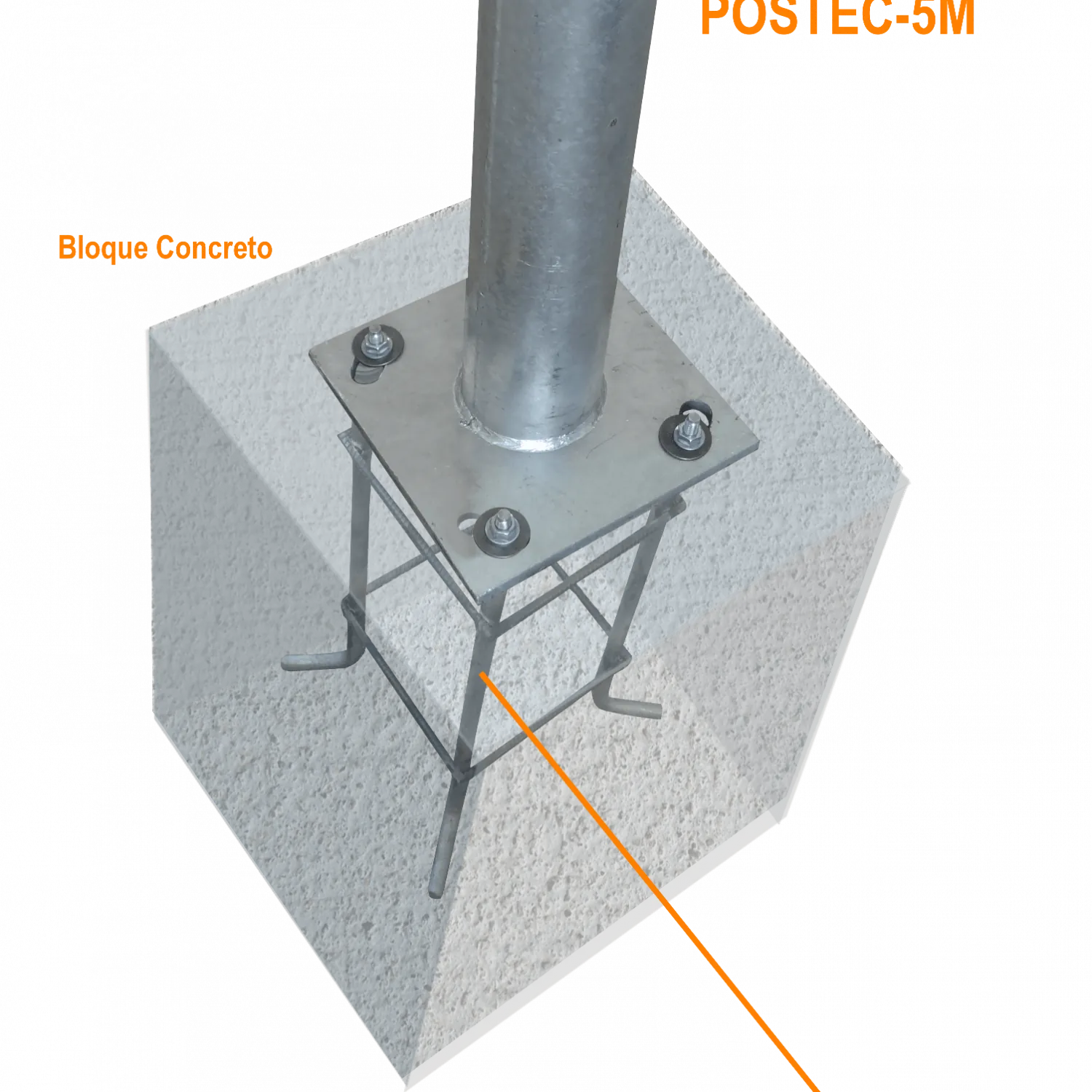 Alt-355mm 18x18cm Canastillo Fierro ObraCivil Base p/POSTEC-4M Hex23mm 1