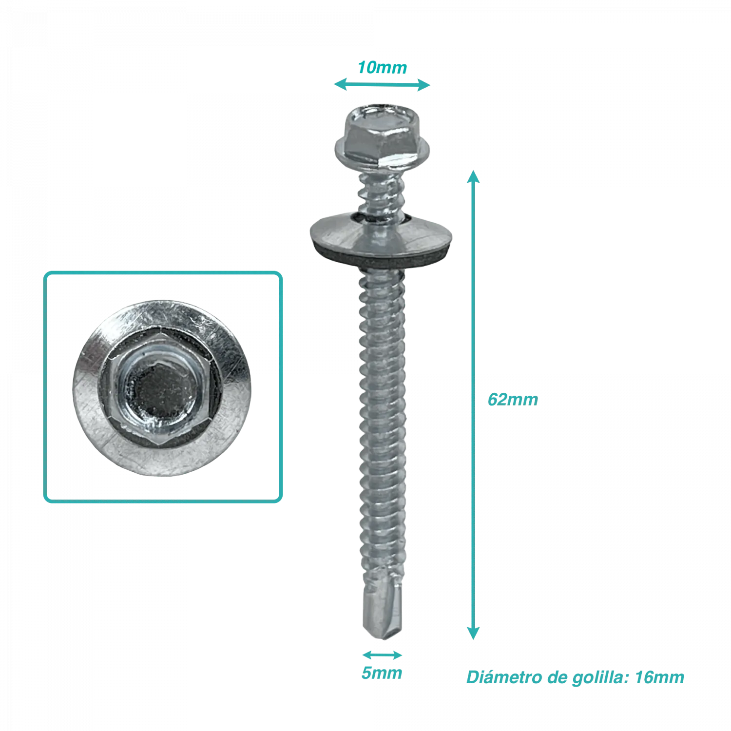 Hexagonal-8mm 50u. 12x2 1/2 Largo-64mm Zn Tornillo Autoperforante 2,5p 1