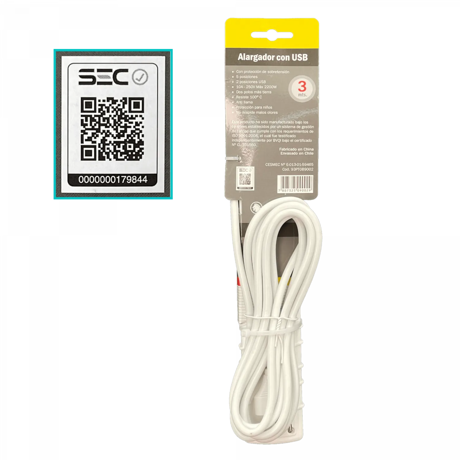 RITTIG Blanco 5-IH 2-USB5V Alarg 3mts 10A-250V 2200W Piloto-Interruptr 1
