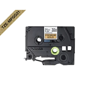 Cinta patron Brother TZE-MPGG31 12mm negro en fondo dorado 4m