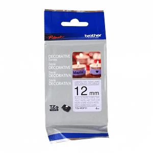 Cinta Brother TZE-MQF31 12mm negro en fondo mora pastel 4m