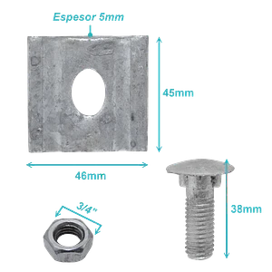 Brida 1-Perno-Hex3/4p 45x46x5mm Largo-38mm M12 para Sujecion Postacion
