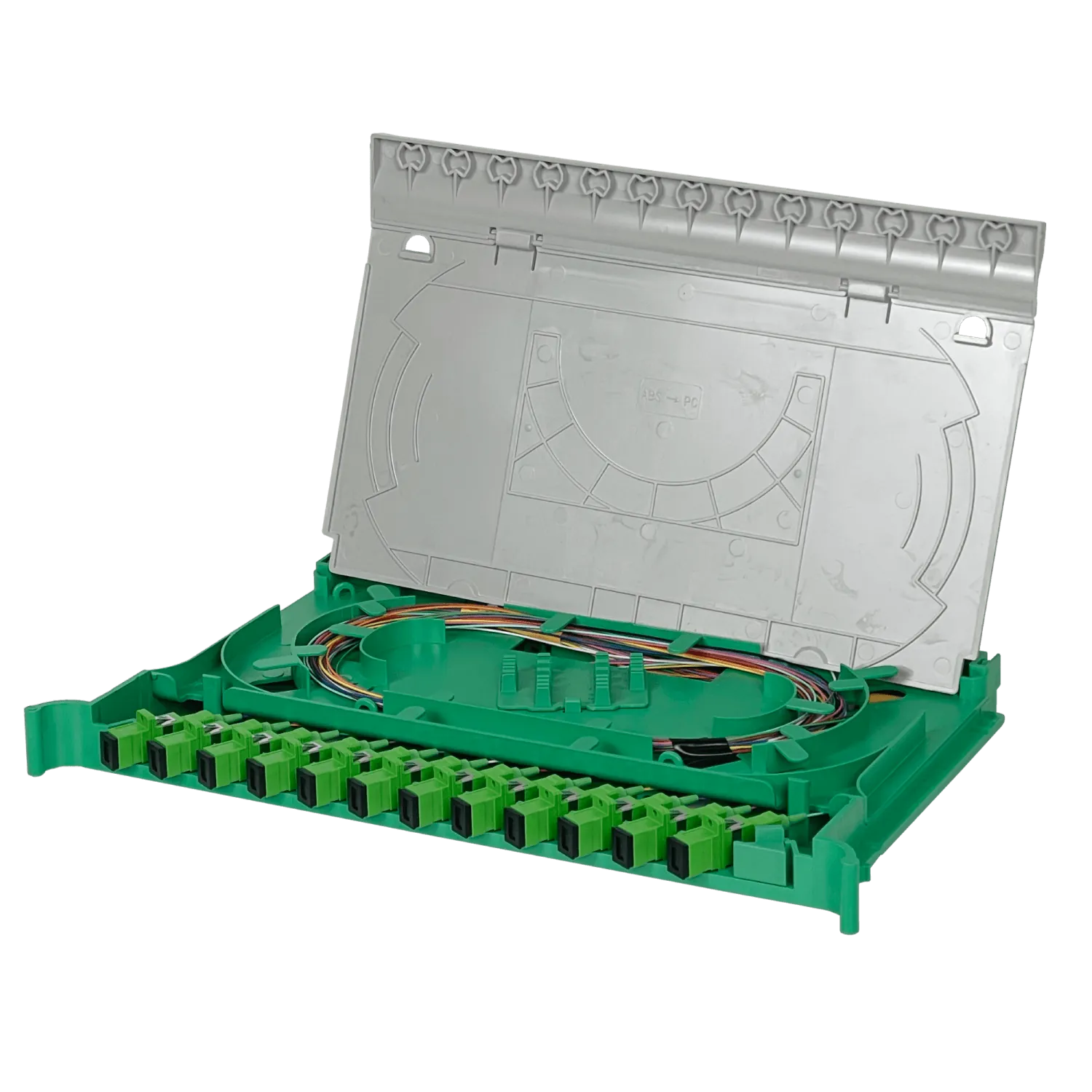 Bandeja 12-SC/APC para Cabecera tipo ODF incluye pigtails-SM y coplas 1