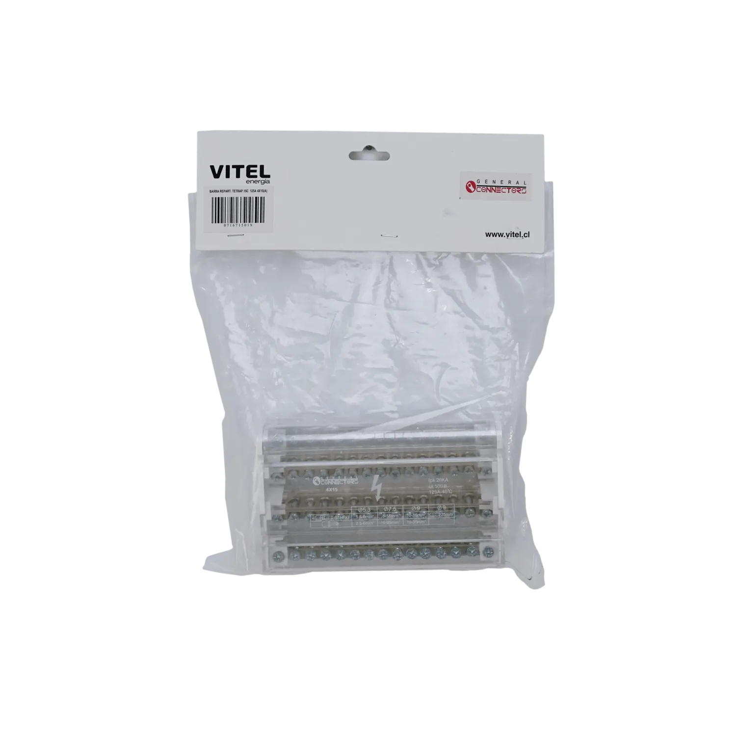 4x15 Repartidor Tetrapolar 125A 40ºC 2x25 2x35 11x10mm2 Art.6834 1