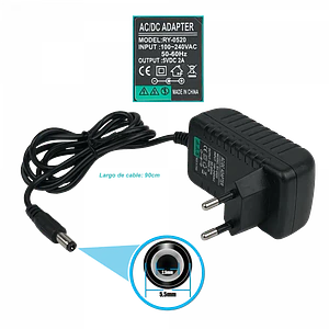 Fuente de Poder 5V 2A Plug 5.5x2.5mm, Largo 90cm, Transformador 100-240VAC
