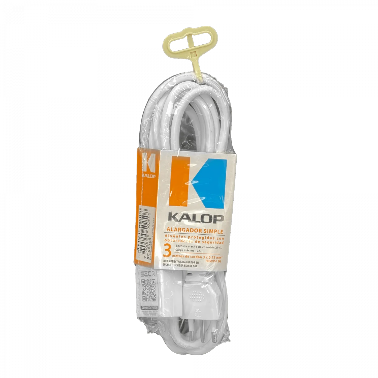 Alargador 3x0,75mm 6A Enchufe-Chileno H05VV-F KALOP 3mt Blanco  1