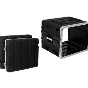 Rack Portátil de Plástico 8U, 42cm Fondo, 2 Tapas, Para Exteriores, Negro