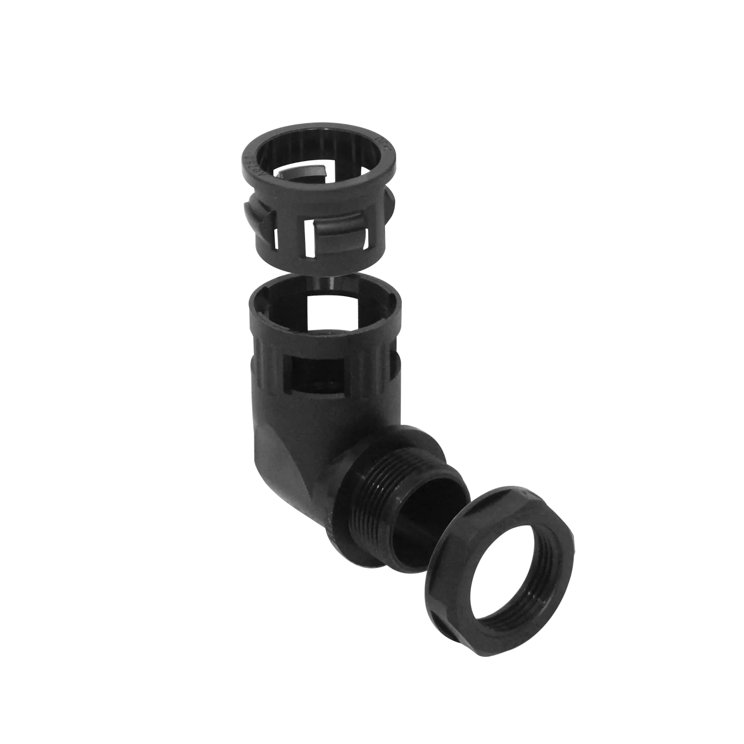 Codo de Salida para Caja Prensa Estopa, 25mm, Compatible con Conduit Flexible de Plástico Negro 1