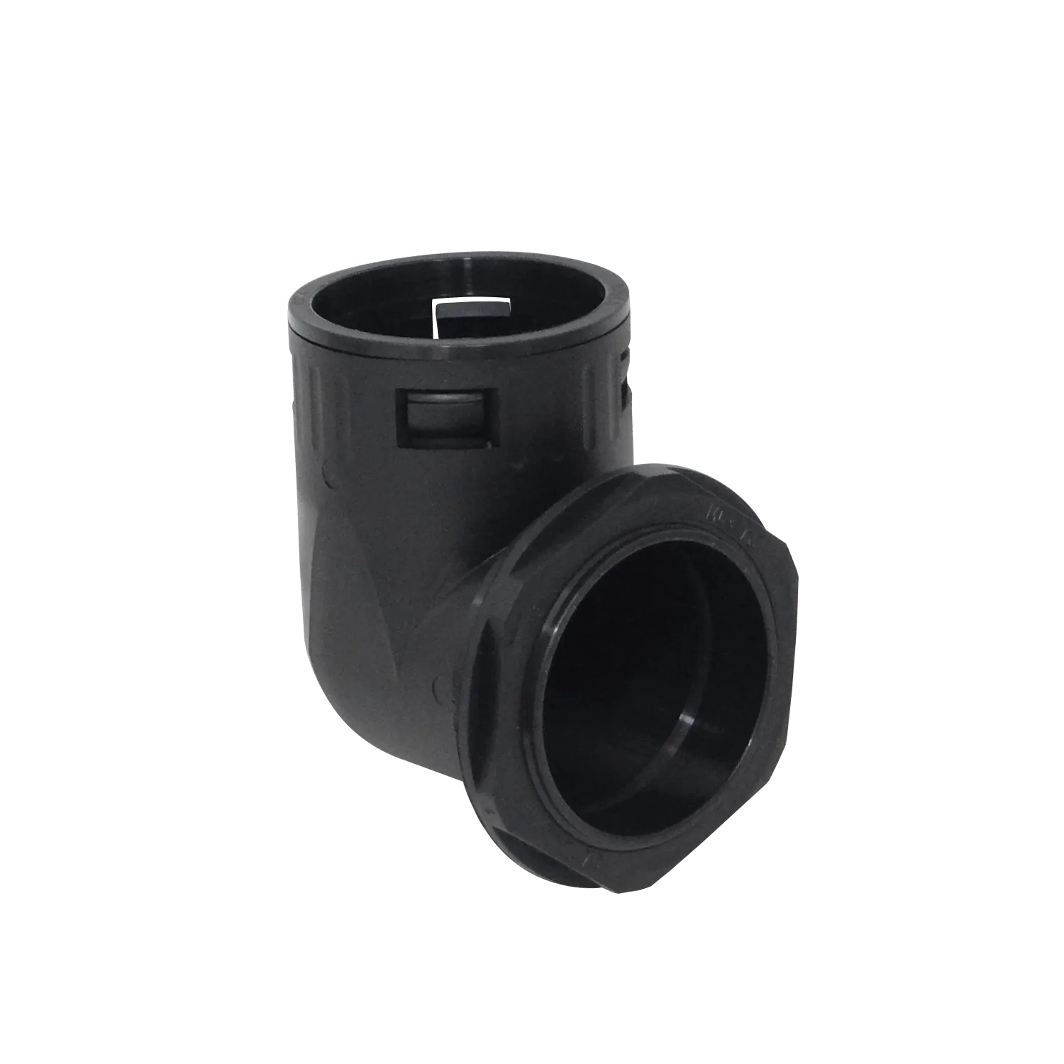 Codo Salida Caja Prensa Estopa p/Conduit Flexible Plastico Negro 55mm  1