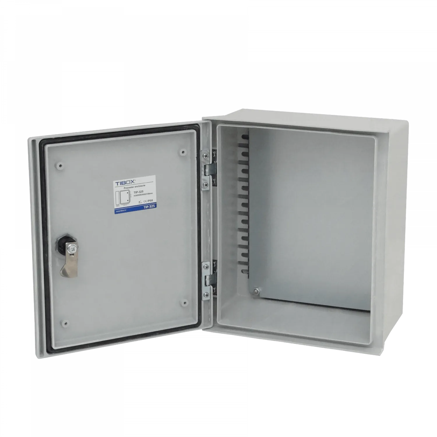 Tablero poliester Tibox TIP-325 300x250x140mm estanco gris IP65 con placa 1