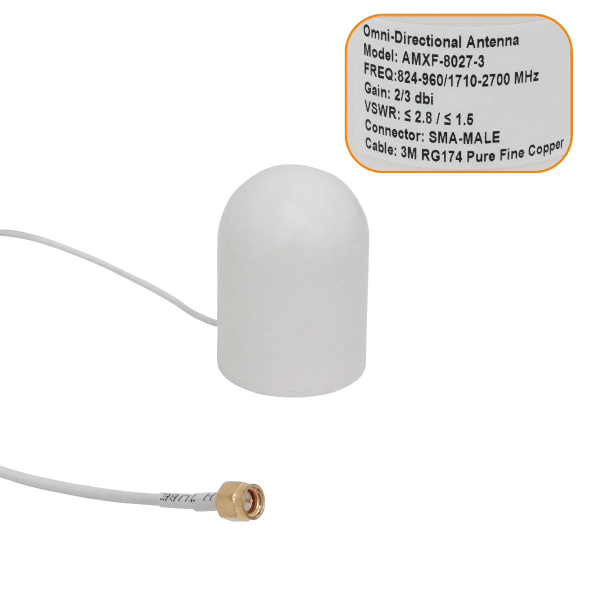 Antena Omnidir 2-3dBi 824-960/1710-2700MHz 4G .SMA-M 3mt BaseMagnetica 1