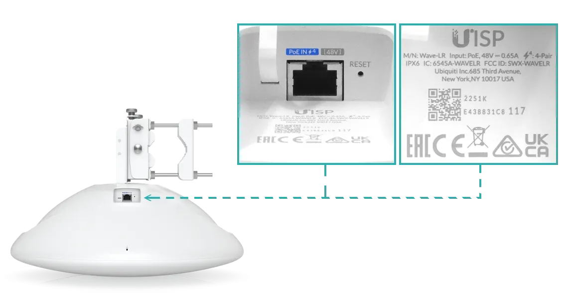 Estación PtMP 60 GHz, Alcance 8 km, 2 Gbps, WiFi 6, PoE, Ubiquiti Wave-LR 3