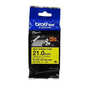 Cinta termoretractil Brother HSE-651E 21mm negro en amarillo 15m