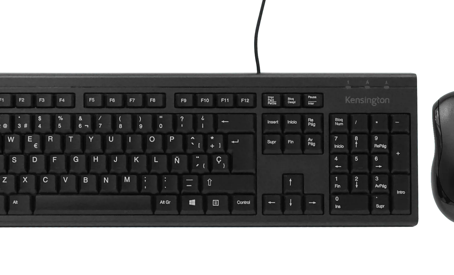 Teclado y Mouse Cable Resistente Antiderrames USB-AM Negro KENSINGTON  1