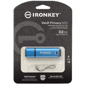 Pendrive KINGSTON 32GB USB-C Encriptado AES-256 IronKey IKVP50C/32GB 