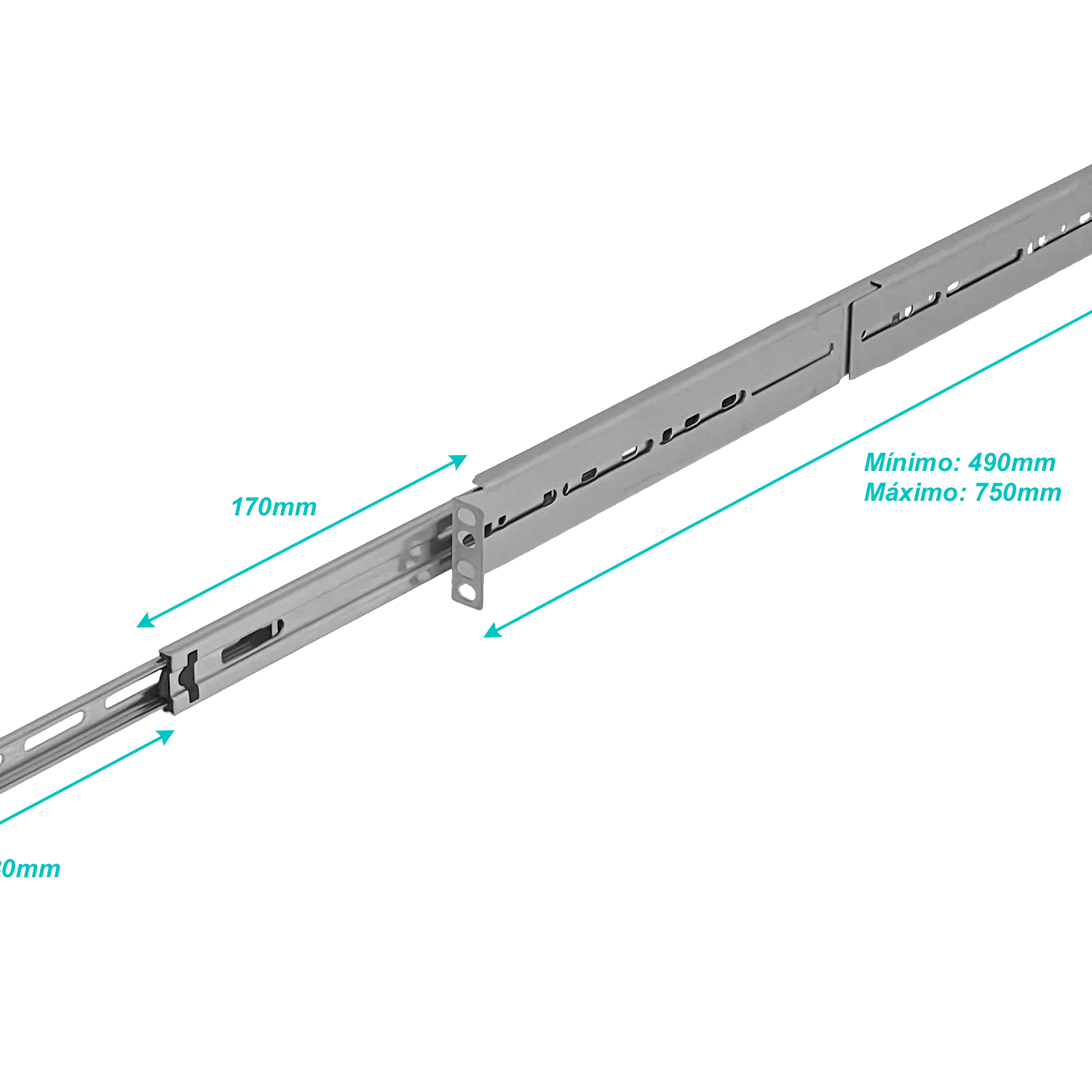 Riel de Rack Deslizable, 1U, Fondo Ajustable 490-750mm, Longitud 450mm 2