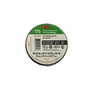 Cinta Aisladora PVC 19mm 0,177mm 600V -7ºC a 90ºC 3M 9mt 175 Negra 