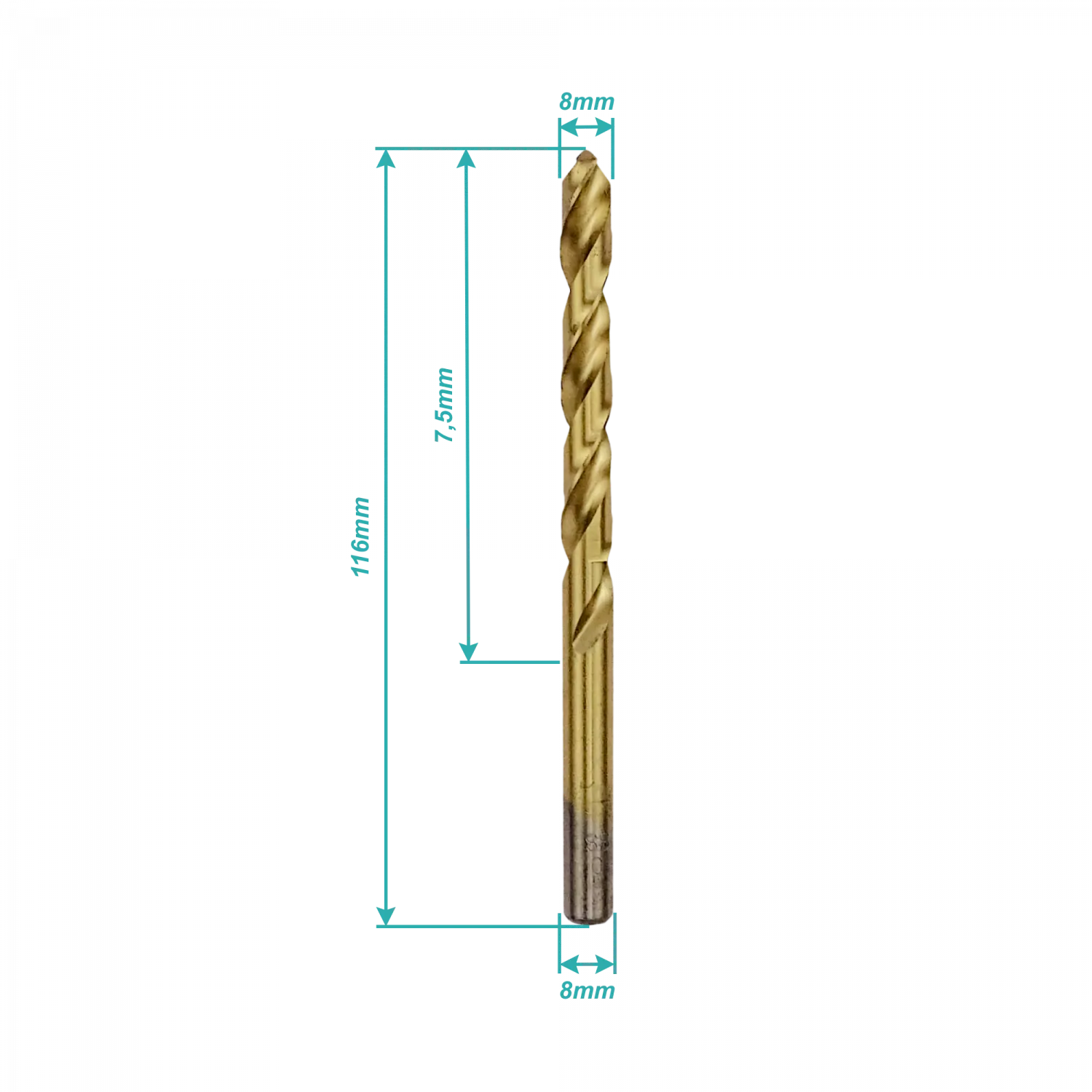 Broca Metal de Titanio HSS 8mm x 116mm 1