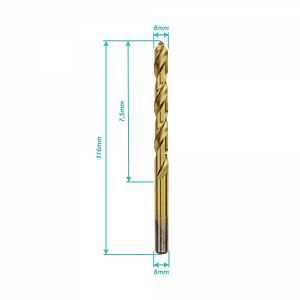 Broca Metal de Titanio HSS 8mm x 116mm