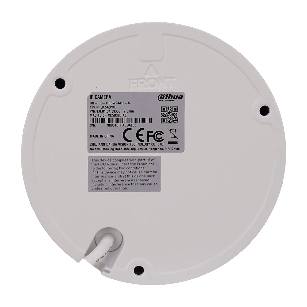 Cámara Domo Dahua 4MP Fijo 2.8mm PoE IR30m IP67 IK10 WizSense 2