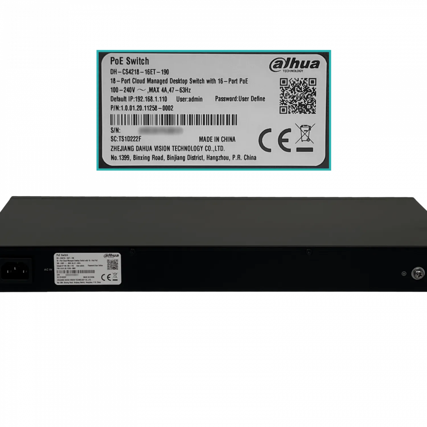 Switch Dahua DH-CS4218-16ET-190 16 Puertos PoE+ 100Mbps + 2 Combo Gigabit + 2 SFP, 190W - Rackeable 2