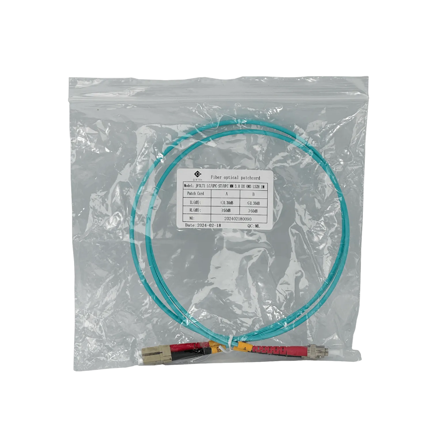 Jumper Fibra 3.0mm 50/125um 1mt LC-ST OM3 Multimodo MM Duplex  3