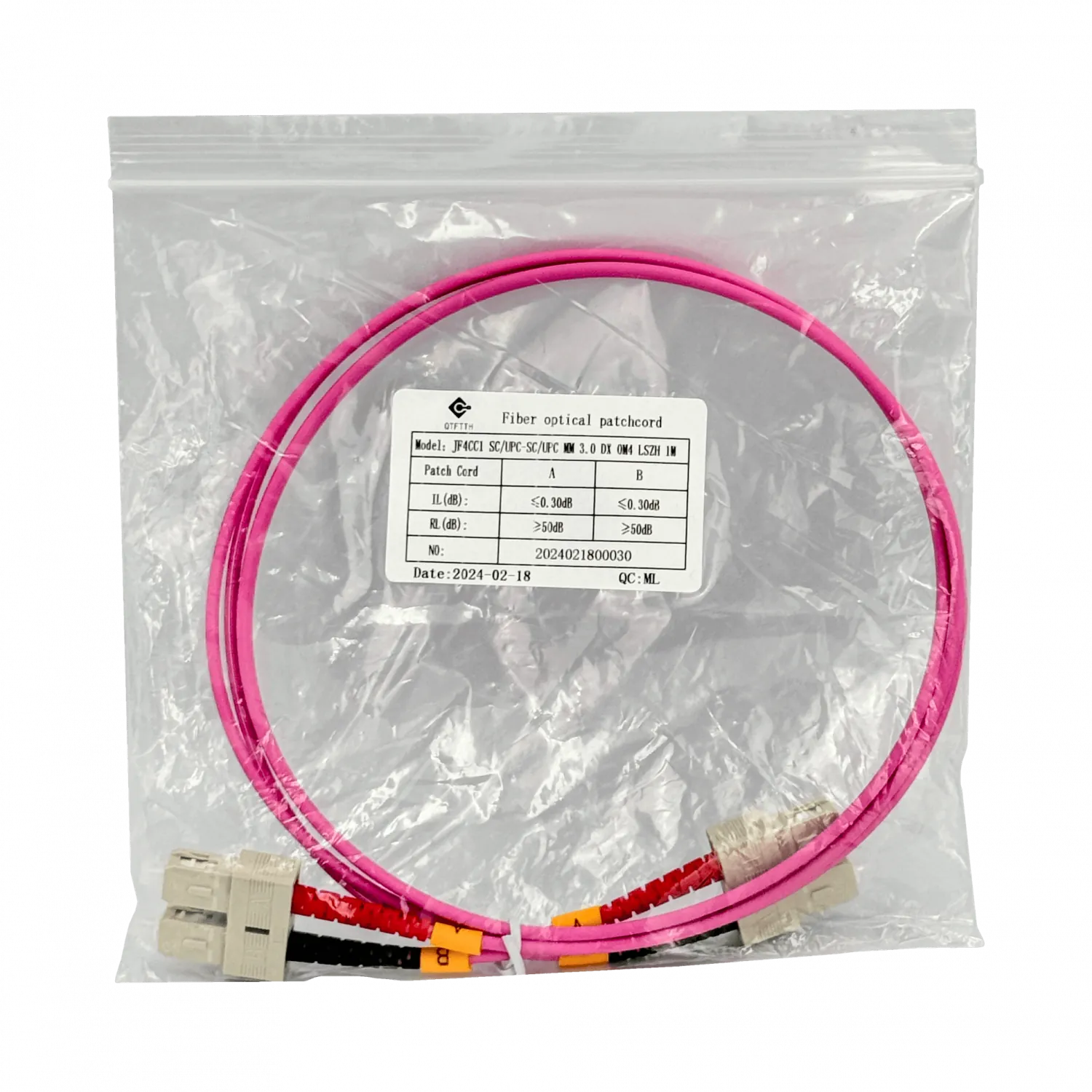 Jumper Fibra 50/125um 3mm LSZH 10mt SC-SC OM4 MultiModo MM Duplex  3