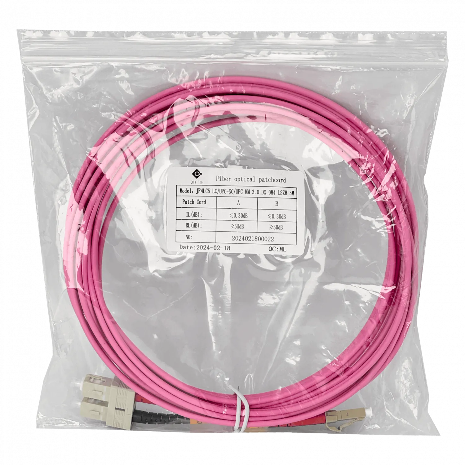 Jumper Fibra 50/125um 3mm  LSZH 5mt LC-SC OM4 MultiModo MM Duplex  3