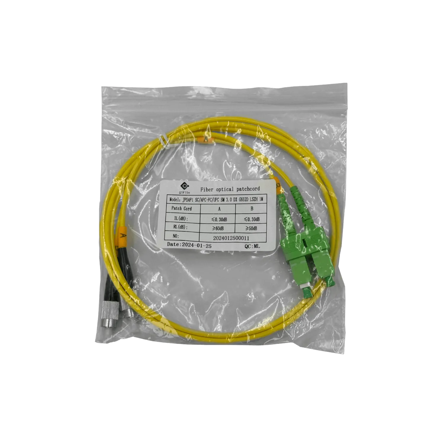 Cable fibra optica 1m SC/APC-FC/UPC Monomodo SM Duplex Jumper 9/125um 3mm JFSAF1 1