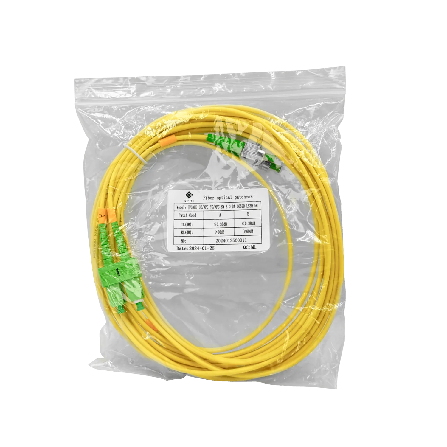 5mt SC/APC-FC/APC MonoModo SM Duplex Jumper Cable Fibra 9/125um 3mm 1