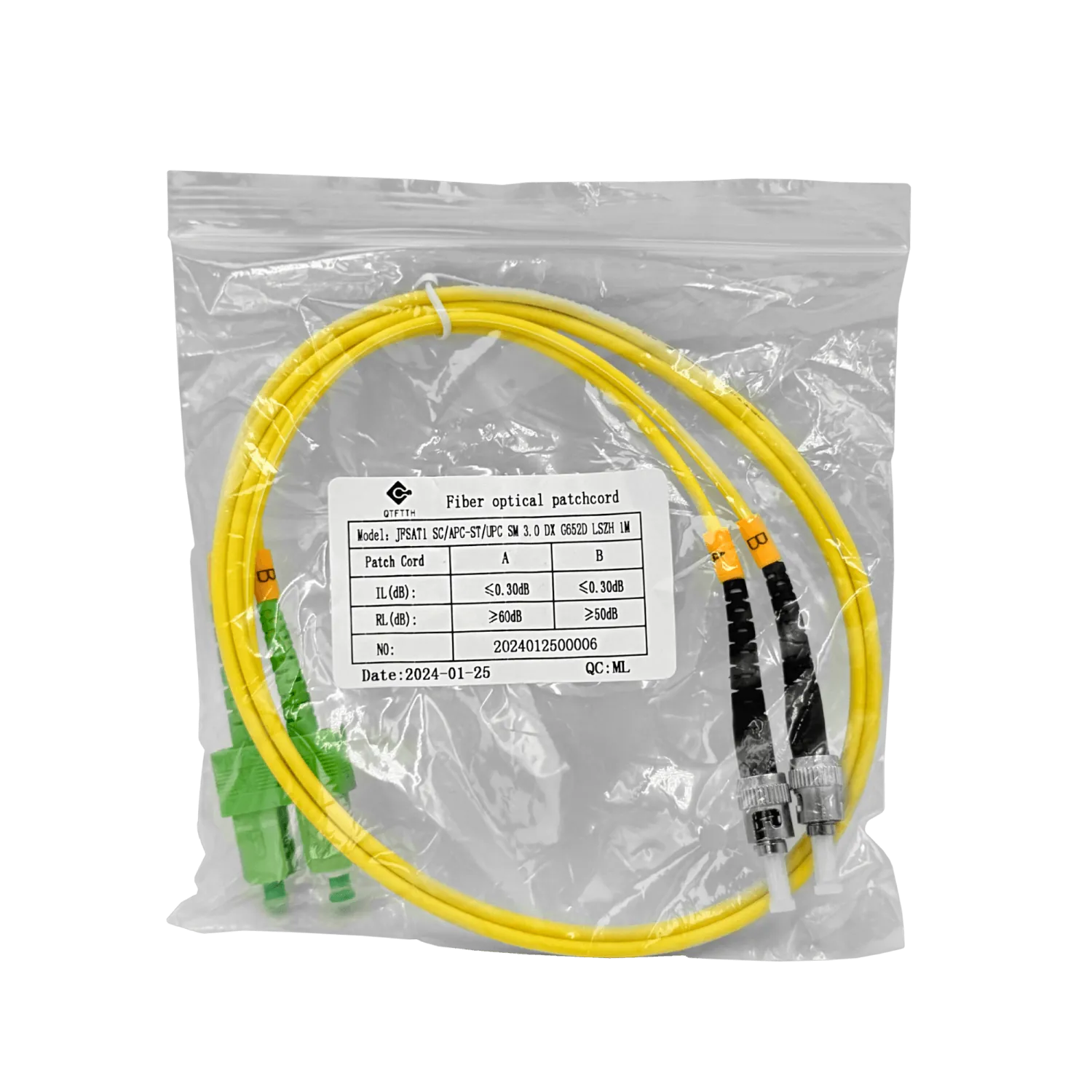 1mt SC/APC-ST/UPC MonoModo SM Duplex Jumper Cable Fibra 9/125um 3mm 1