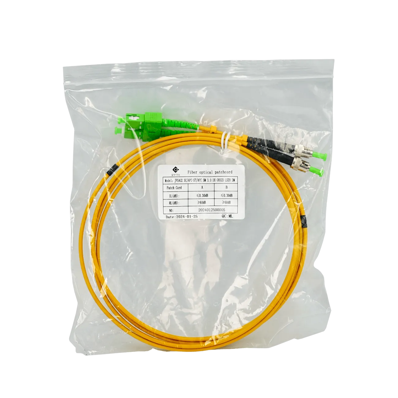 2mt SC/APC-ST/APC MonoModo SM Duplex Jumper Cable Fibra 9/125um 3mm 1