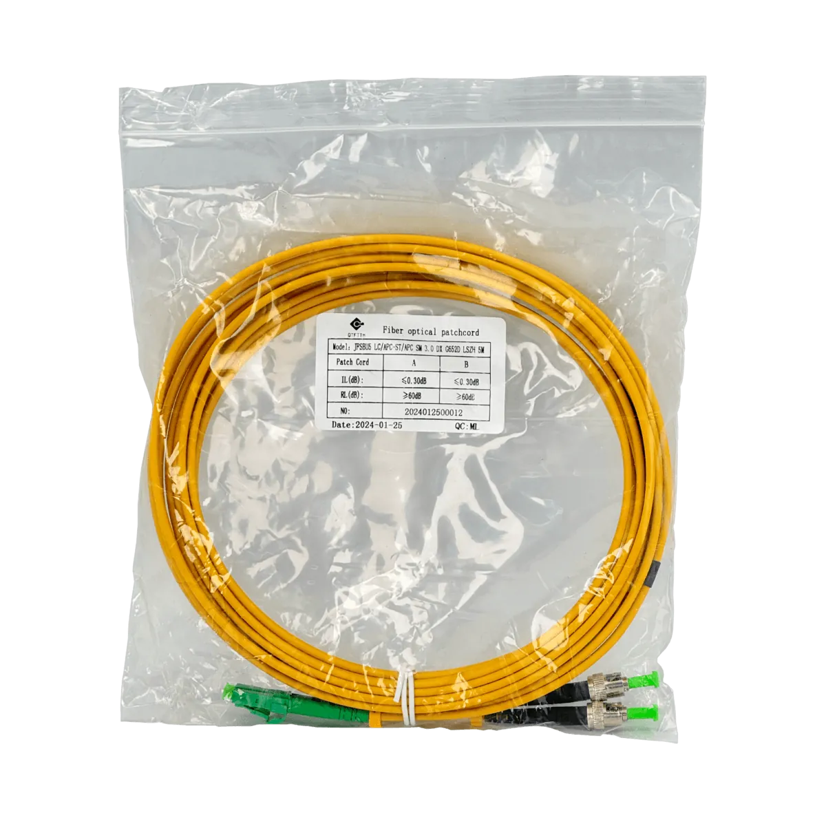 5mt LC/APC-ST/APC MonoModo SM Duplex Jumper Cable Fibra 9/125um 3mm 1
