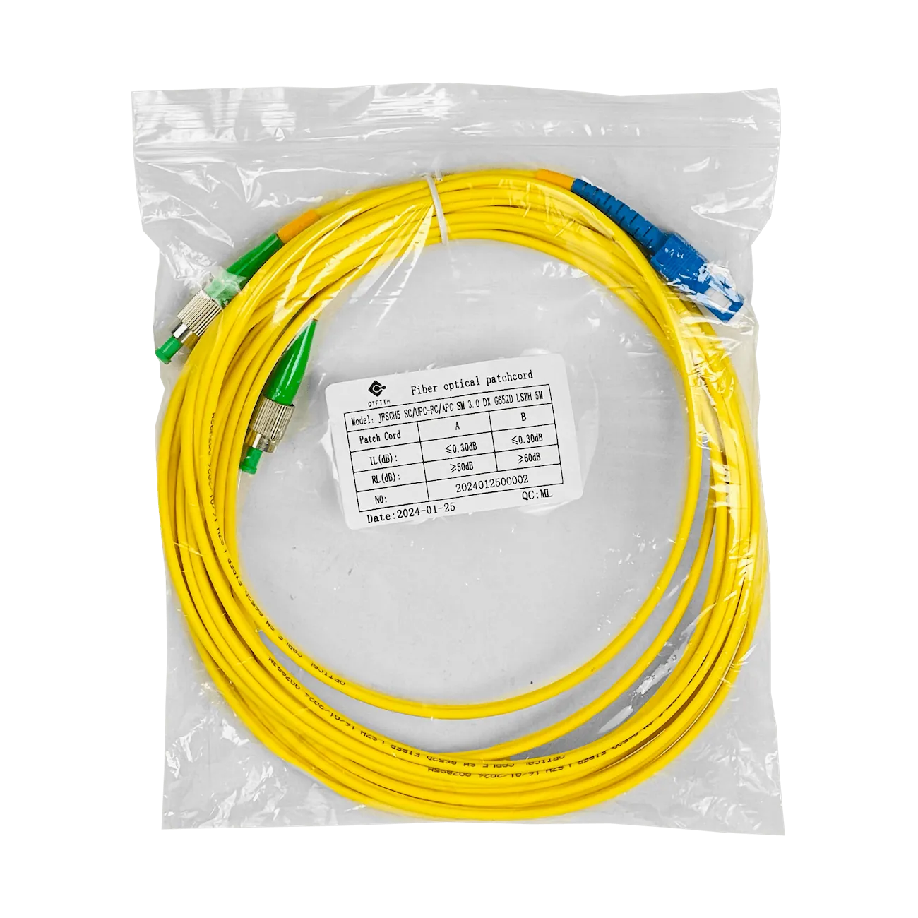 Jumper Cable Fibra 9/125um 3mm 5mt SC/UPC-FC/APC MonoModo SM Duplex  3