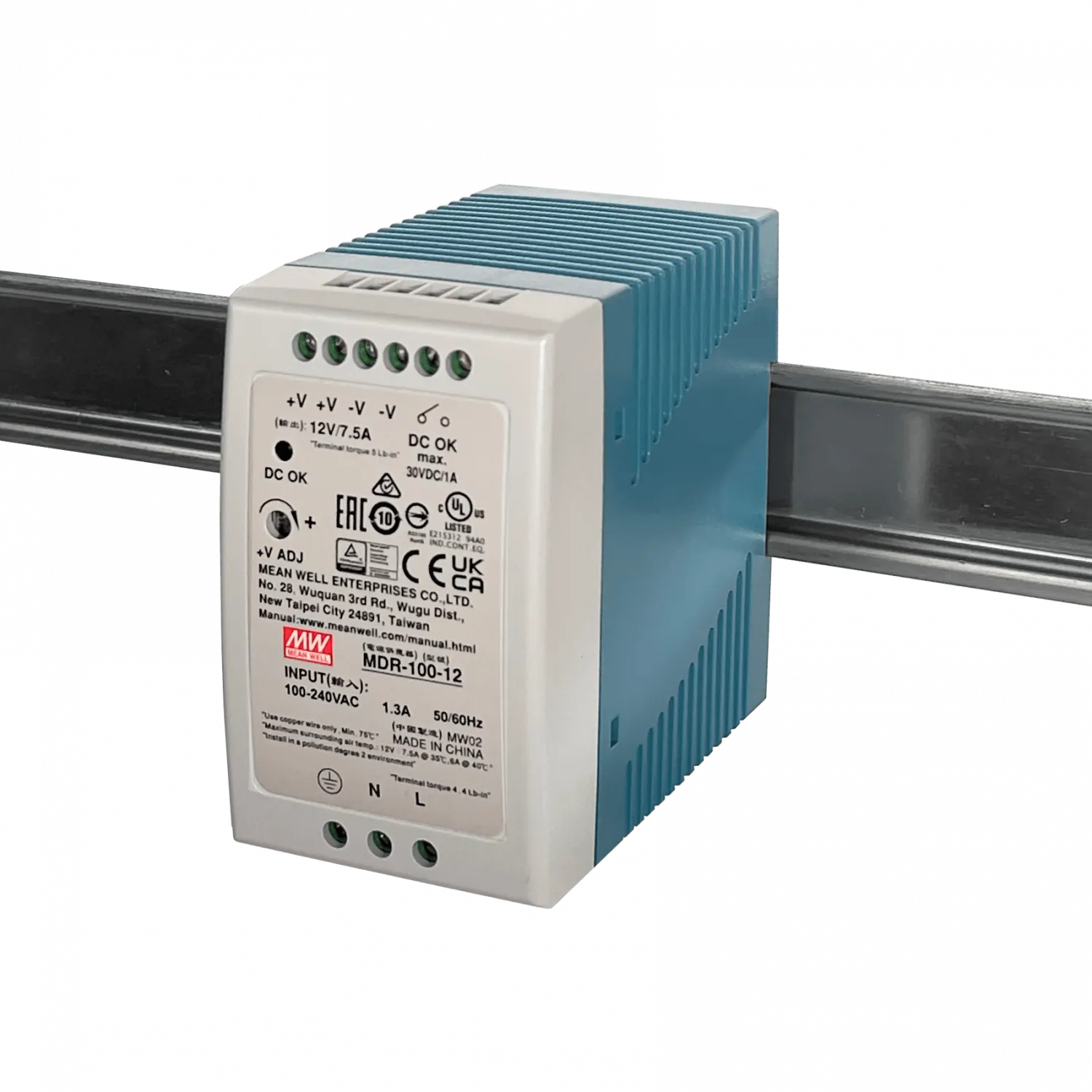 MEANWELL 12VDC 90W 7,5A Ajustable Ancho-55mm Riel-DIN Fuente-Poder 1