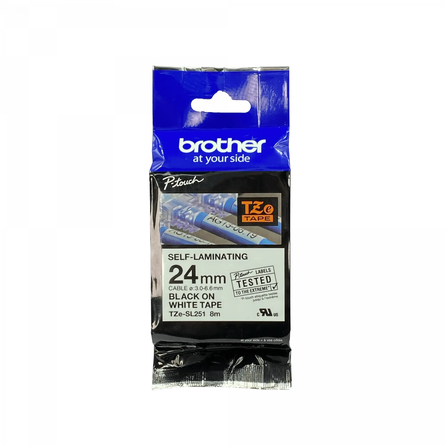 Cinta auto laminada Brother TZE-SL251 24mm negro en blanco 8m 1