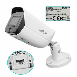 Cámara Bala Dahua 4MP Full Color 2.6mm RCA PoE 30m IP67 MicroSD WizSense SMD HFW3449E